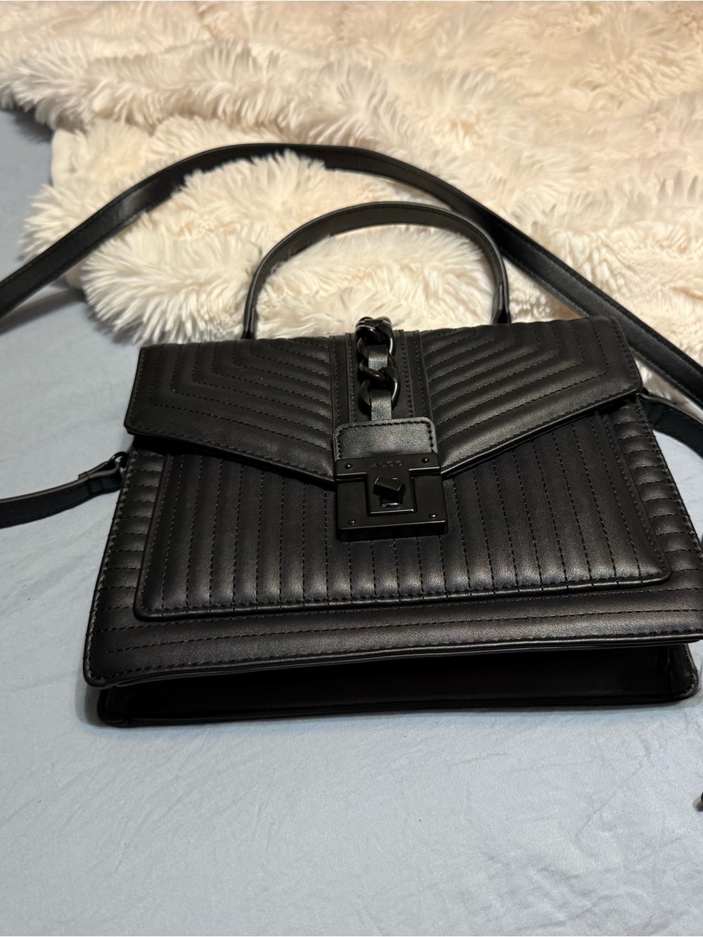 Aldo Black Quilted Top-Handle Crossbody Bag